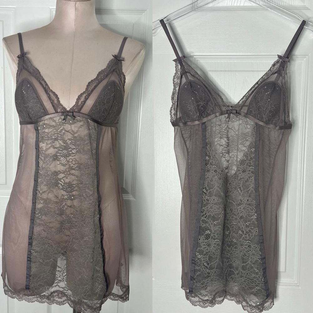 VS Victoria’s  Secret Lingerie Sheer lace Babydoll Dress Sz M PJ’s Sleep Sz M